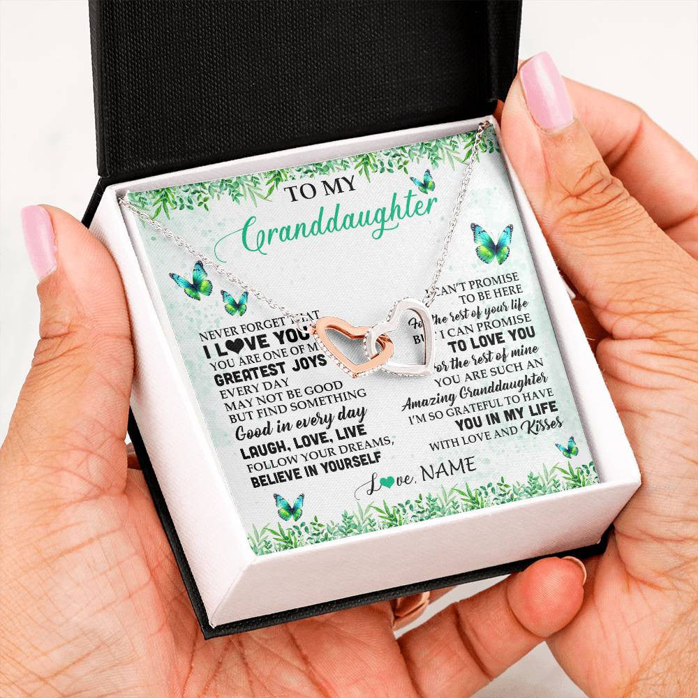 Interlocking Hearts Necklace Stainless Steel & Rose Gold Finish | 2 | Personalized To My Granddaughter Necklace From Grandma Papa Butterfly Laugh Love Live Birthday Motivational Quote Christmas Customized Gift Box Message Card | teecentury