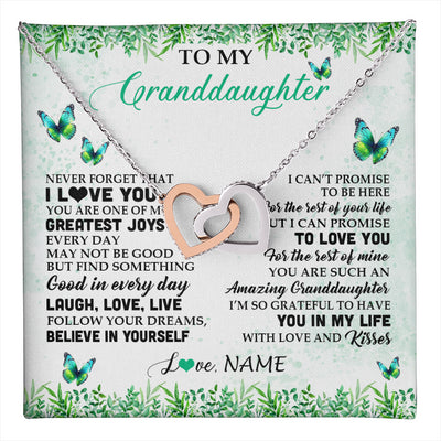 Interlocking Hearts Necklace Stainless Steel & Rose Gold Finish | 1 | Personalized To My Granddaughter Necklace From Grandma Papa Butterfly Laugh Love Live Birthday Motivational Quote Christmas Customized Gift Box Message Card | teecentury