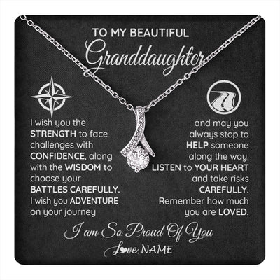 Alluring Beauty Necklace 14K White Gold Finish | 1 | Personalized To My Granddaughter Necklace From Grandma Papa I Wish You The Strength Birthday Graduation Inspirational Customized Gift Box Message Card | teecentury.myshopify