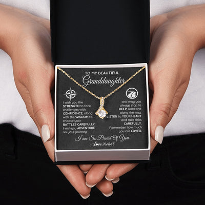 Alluring Beauty Necklace 18K Yellow Gold Finish | 2 | Personalized To My Granddaughter Necklace From Grandma Papa I Wish You The Strength Birthday Graduation Inspirational Customized Gift Box Message Card | teecentury.myshopify