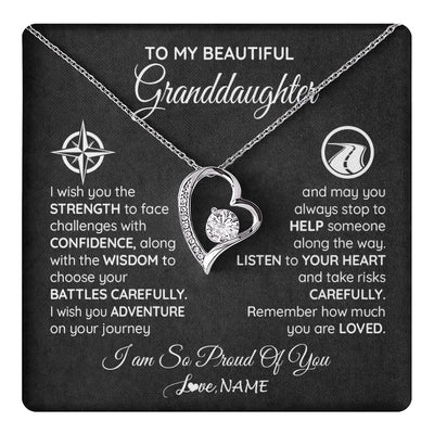 Forever Love Necklace 14K White Gold Finish | 1 | Personalized To My Granddaughter Necklace From Grandma Papa I Wish You The Strength Birthday Graduation Inspirational Customized Gift Box Message Card | teecentury.myshopify