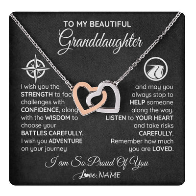 Interlocking Hearts Necklace Stainless Steel & Rose Gold Finish | 1 | Personalized To My Granddaughter Necklace From Grandma Papa I Wish You The Strength Birthday Graduation Inspirational Customized Gift Box Message Card | teecentury.myshopify