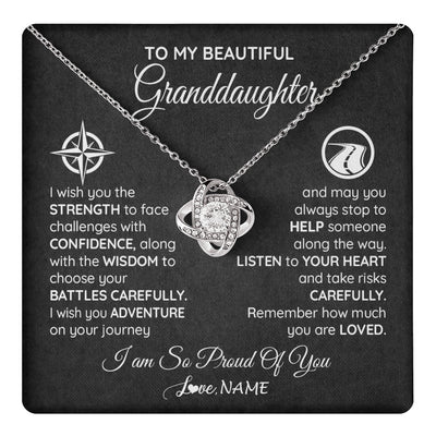 Love Knot Necklace 14K White Gold Finish | 1 | Personalized To My Granddaughter Necklace From Grandma Papa I Wish You The Strength Birthday Graduation Inspirational Customized Gift Box Message Card | teecentury.myshopify