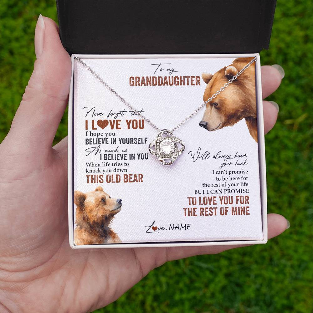 Love Knot Necklace 14K White Gold Finish | 2 | Personalized To My Granddaughter Necklace From Grandma Papa Never Forget That I Love You Bear Granddaughter Birthday Christmas Customized Gift Box Message Card | teecentury