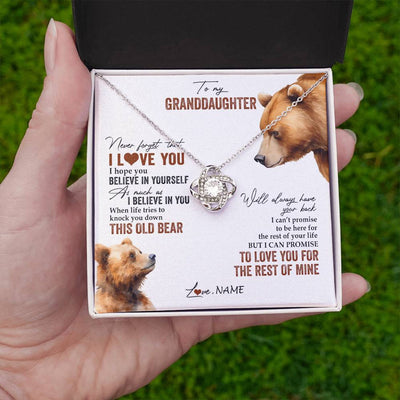 Love Knot Necklace 14K White Gold Finish | 2 | Personalized To My Granddaughter Necklace From Grandma Papa Never Forget That I Love You Bear Granddaughter Birthday Christmas Customized Gift Box Message Card | teecentury