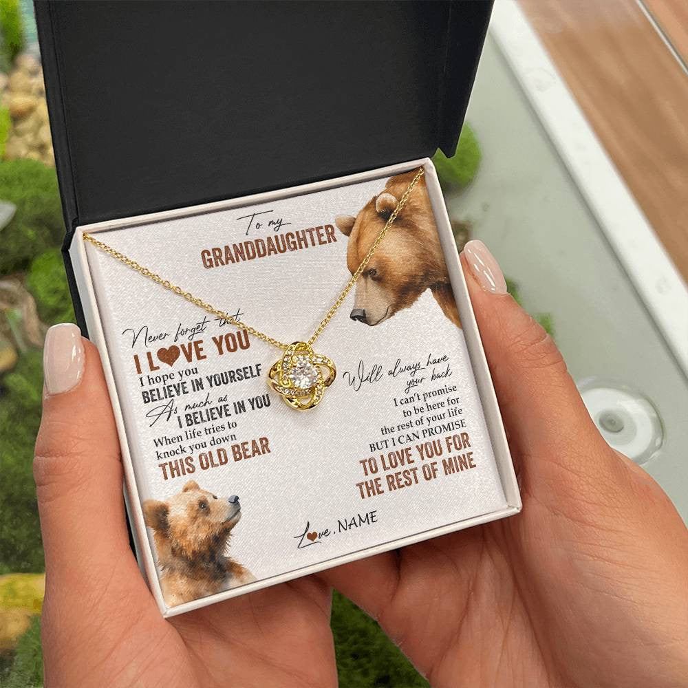 Love Knot Necklace 18K Yellow Gold Finish | 2 | Personalized To My Granddaughter Necklace From Grandma Papa Never Forget That I Love You Bear Granddaughter Birthday Christmas Customized Gift Box Message Card | teecentury