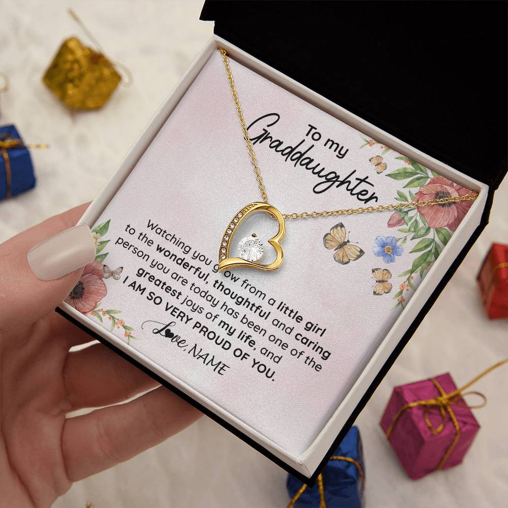 Forever Love Necklace 18K Yellow Gold Finish | 2 | Personalized To My Granddaughter Necklace From Grandma Papa Watching You Grow Granddaughter Birthday Graduation Christmas Customized Gift Box Message Card | teecentury