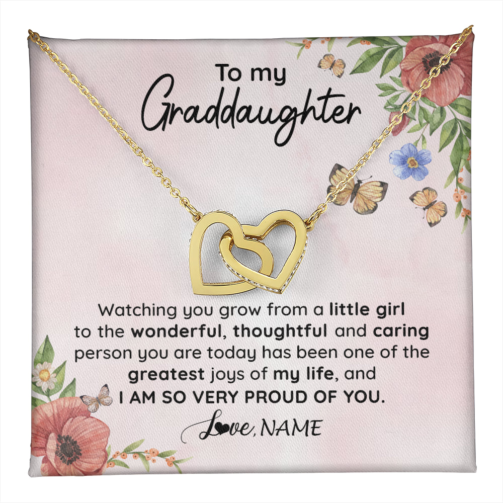 Interlocking Hearts Necklace 18K Yellow Gold Finish | 1 | Personalized To My Granddaughter Necklace From Grandma Papa Watching You Grow Granddaughter Birthday Graduation Christmas Customized Gift Box Message Card | teecentury