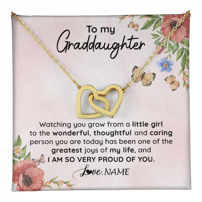 Interlocking Hearts Necklace 18K Yellow Gold Finish | 1 | Personalized To My Granddaughter Necklace From Grandma Papa Watching You Grow Granddaughter Birthday Graduation Christmas Customized Gift Box Message Card | teecentury