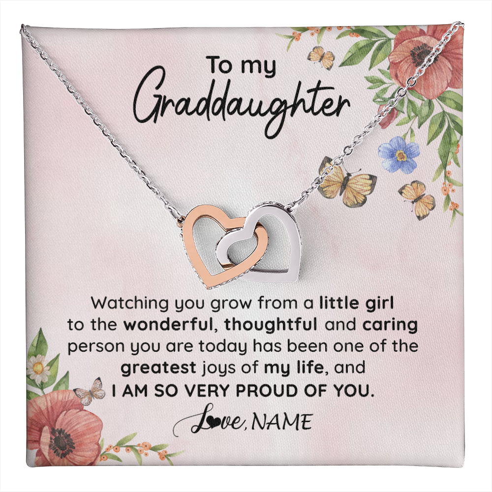 Interlocking Hearts Necklace Stainless Steel & Rose Gold Finish | 1 | Personalized To My Granddaughter Necklace From Grandma Papa Watching You Grow Granddaughter Birthday Graduation Christmas Customized Gift Box Message Card | teecentury