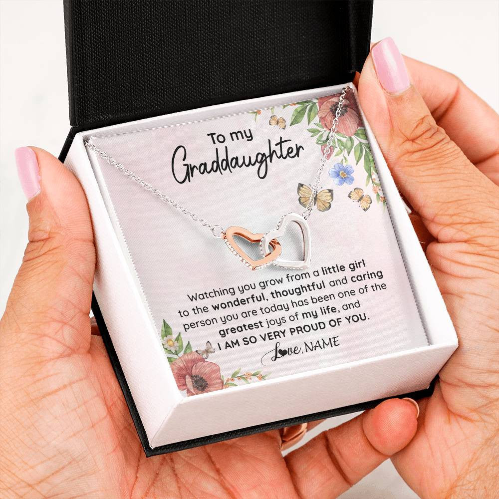 Interlocking Hearts Necklace Stainless Steel & Rose Gold Finish | 2 | Personalized To My Granddaughter Necklace From Grandma Papa Watching You Grow Granddaughter Birthday Graduation Christmas Customized Gift Box Message Card | teecentury