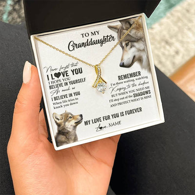 Alluring Beauty Necklace 18K Yellow Gold Finish | 2 | Personalized To My Granddaughter Necklace From Grandma Papa Wolf My Love For You Is Forever Granddaughter Birthday Christmas Customized Gift Box Message Card | teecentury