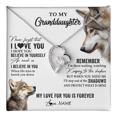 Forever Love Necklace 14K White Gold Finish | 1 | Personalized To My Granddaughter Necklace From Grandma Papa Wolf My Love For You Is Forever Granddaughter Birthday Christmas Customized Gift Box Message Card | teecentury
