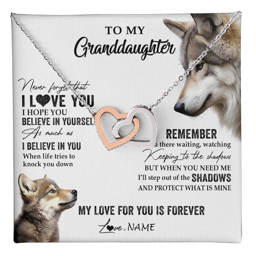 Interlocking Hearts Necklace Stainless Steel & Rose Gold Finish | 1 | Personalized To My Granddaughter Necklace From Grandma Papa Wolf My Love For You Is Forever Granddaughter Birthday Christmas Customized Gift Box Message Card | teecentury