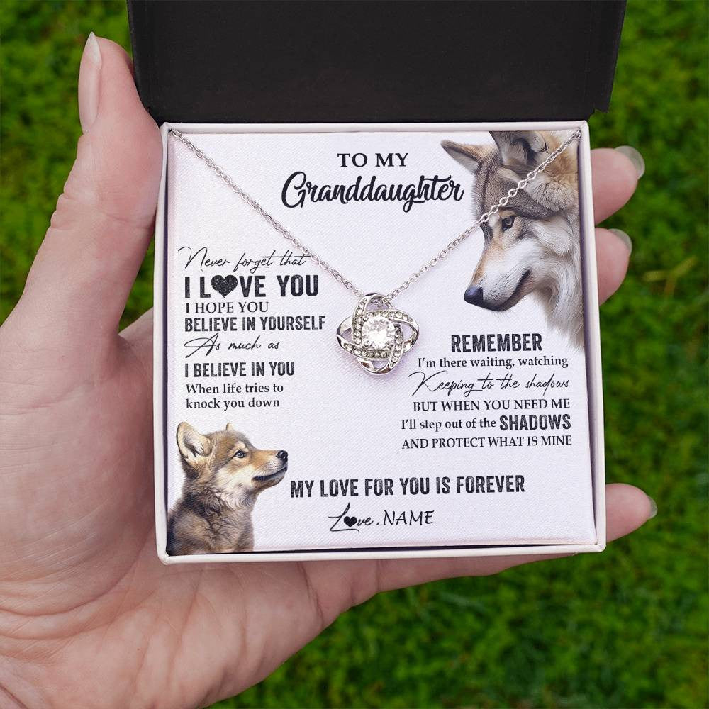 Love Knot Necklace 14K White Gold Finish | 2 | Personalized To My Granddaughter Necklace From Grandma Papa Wolf My Love For You Is Forever Granddaughter Birthday Christmas Customized Gift Box Message Card | teecentury