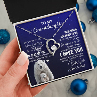 Forever Love Necklace 14K White Gold Finish | 2 | Personalized To My Granddaughter Necklace From Grandma Polar Bear Never Forget I Love You Granddaughter Birthday Christmas Customized Gift Box Message Card | teecentury