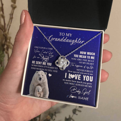 Love Knot Necklace 14K White Gold Finish | 2 | Personalized To My Granddaughter Necklace From Grandma Polar Bear Never Forget I Love You Granddaughter Birthday Christmas Customized Gift Box Message Card | teecentury