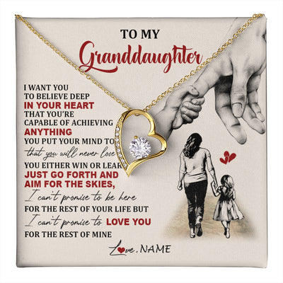 Forever Love Necklace 18K Yellow Gold Finish | 1 | Personalized To My Granddaughter Necklace From Grandma Promise To Love You Granddaughter Birthday Graduation Christmas Customized Gift Box Message Card | teecentury