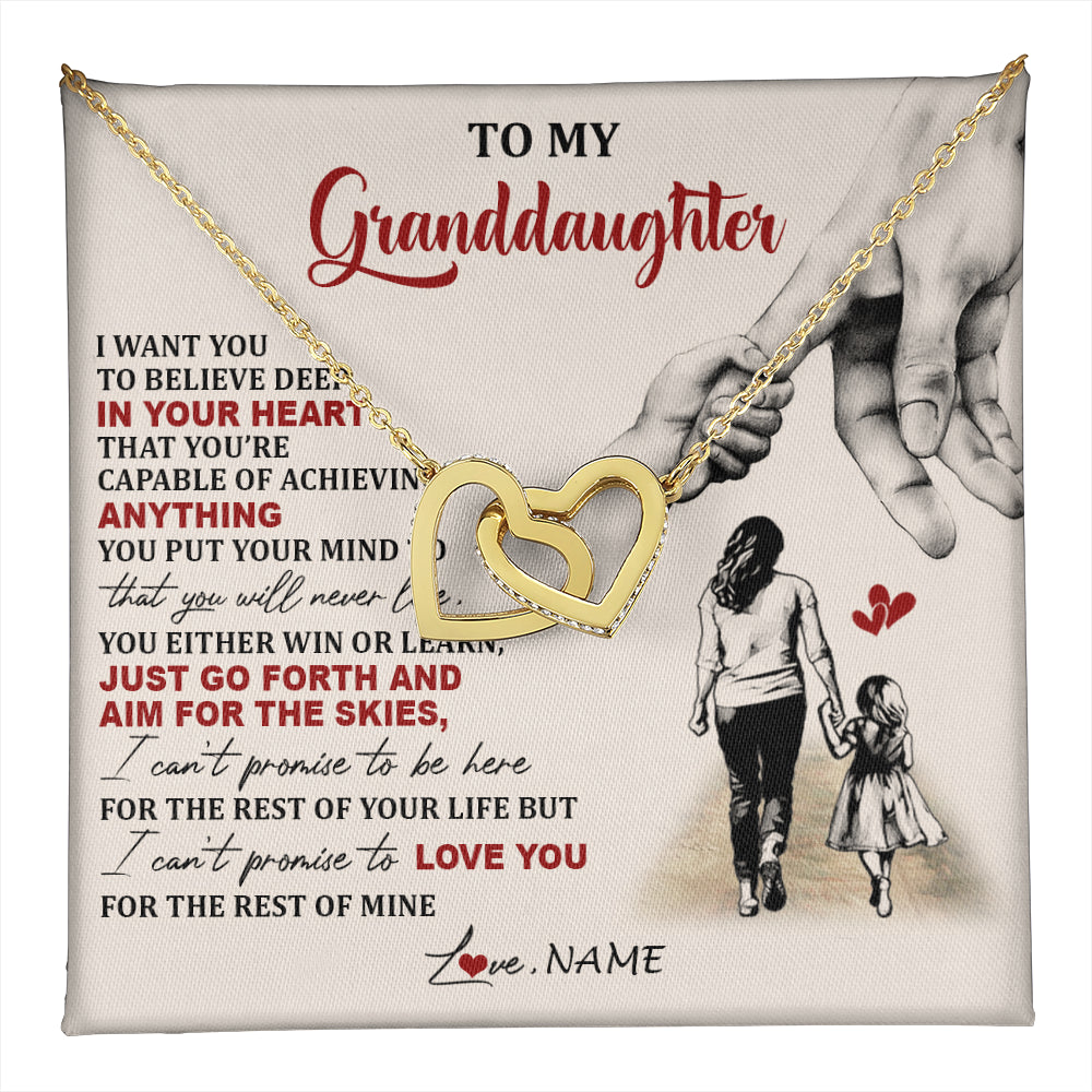 Interlocking Hearts Necklace 18K Yellow Gold Finish | 1 | Personalized To My Granddaughter Necklace From Grandma Promise To Love You Granddaughter Birthday Graduation Christmas Customized Gift Box Message Card | teecentury