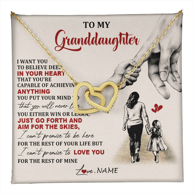 Interlocking Hearts Necklace 18K Yellow Gold Finish | 1 | Personalized To My Granddaughter Necklace From Grandma Promise To Love You Granddaughter Birthday Graduation Christmas Customized Gift Box Message Card | teecentury