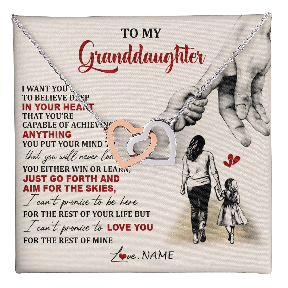 Interlocking Hearts Necklace Stainless Steel & Rose Gold Finish | 1 | Personalized To My Granddaughter Necklace From Grandma Promise To Love You Granddaughter Birthday Graduation Christmas Customized Gift Box Message Card | teecentury