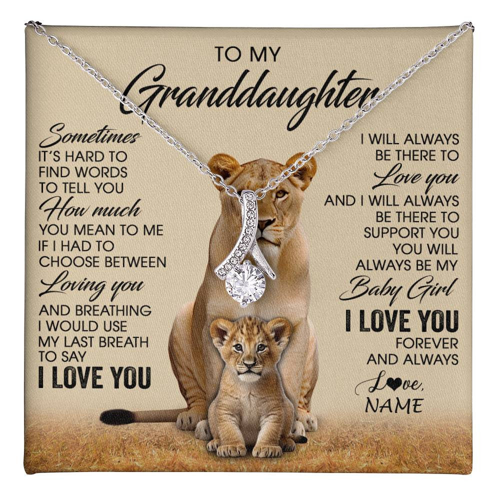 Alluring Beauty Necklace 14K White Gold Finish | 1 | Personalized To My Granddaughter Necklace From Grandma Sometimes It's Hard Lion Granddaughter Gift Birthday Jewelry Christmas Customized Gift Box Message Card | teecentury