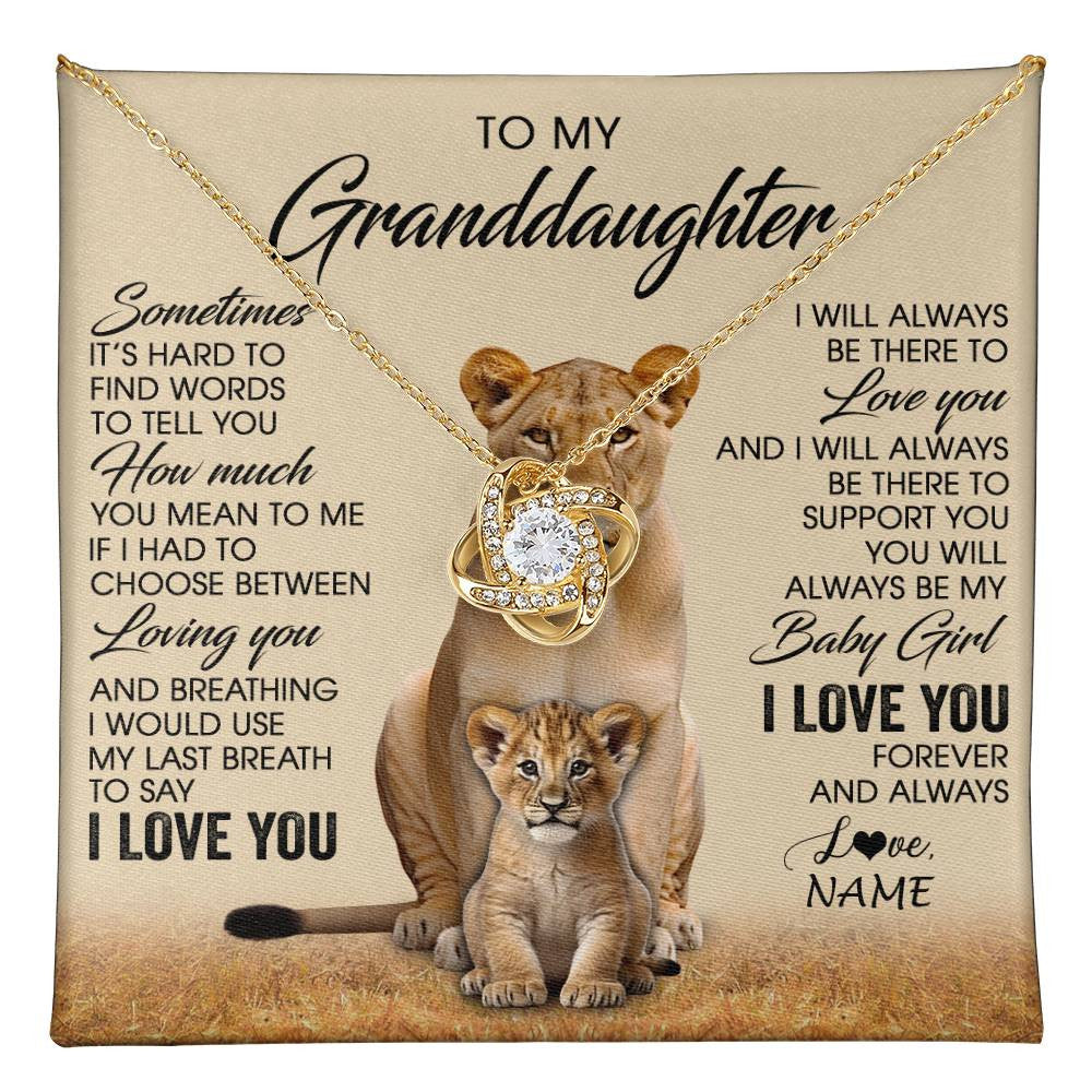 Love Knot Necklace 18K Yellow Gold Finish | 1 | Personalized To My Granddaughter Necklace From Grandma Sometimes It's Hard Lion Granddaughter Gift Birthday Jewelry Christmas Customized Gift Box Message Card | teecentury