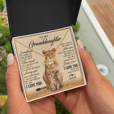 Love Knot Necklace 18K Yellow Gold Finish | 2 | Personalized To My Granddaughter Necklace From Grandma Sometimes It's Hard Lion Granddaughter Gift Birthday Jewelry Christmas Customized Gift Box Message Card | teecentury