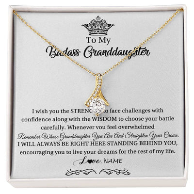 Alluring Beauty Necklace 18K Yellow Gold Finish | Personalized To My Granddaughter Necklace From Grandma Straighten Your Crown Granddaughter Jewelry Birthday Christmas Customized Gift Box Message Card | teecentury