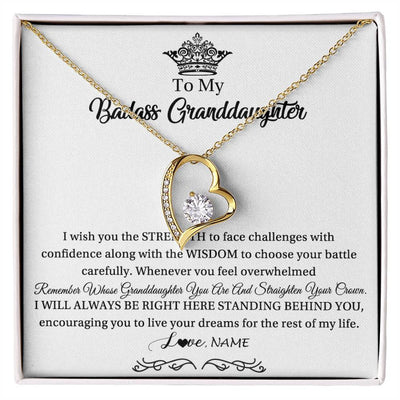 Forever Love Necklace 18K Yellow Gold Finish | Personalized To My Granddaughter Necklace From Grandma Straighten Your Crown Granddaughter Jewelry Birthday Christmas Customized Gift Box Message Card | teecentury