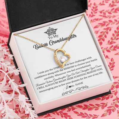 Forever Love Necklace 18K Yellow Gold Finish | Personalized To My Granddaughter Necklace From Grandma Straighten Your Crown Granddaughter Jewelry Birthday Christmas Customized Gift Box Message Card | teecentury