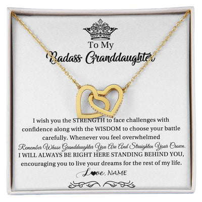 Interlocking Hearts Necklace 18K Yellow Gold Finish | Personalized To My Granddaughter Necklace From Grandma Straighten Your Crown Granddaughter Jewelry Birthday Christmas Customized Gift Box Message Card | teecentury