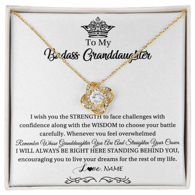 Love Knot Necklace 18K Yellow Gold Finish | Personalized To My Granddaughter Necklace From Grandma Straighten Your Crown Granddaughter Jewelry Birthday Christmas Customized Gift Box Message Card | teecentury