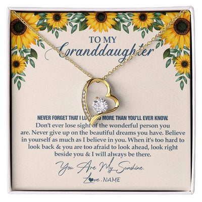 Forever Love Necklace 18K Yellow Gold Finish | Personalized To My Granddaughter Necklace From Grandma Sunflower You Are My Sunshine Granddaughter Jewelry Graduation Birthday Customized Gift Box Message Card | teecentury