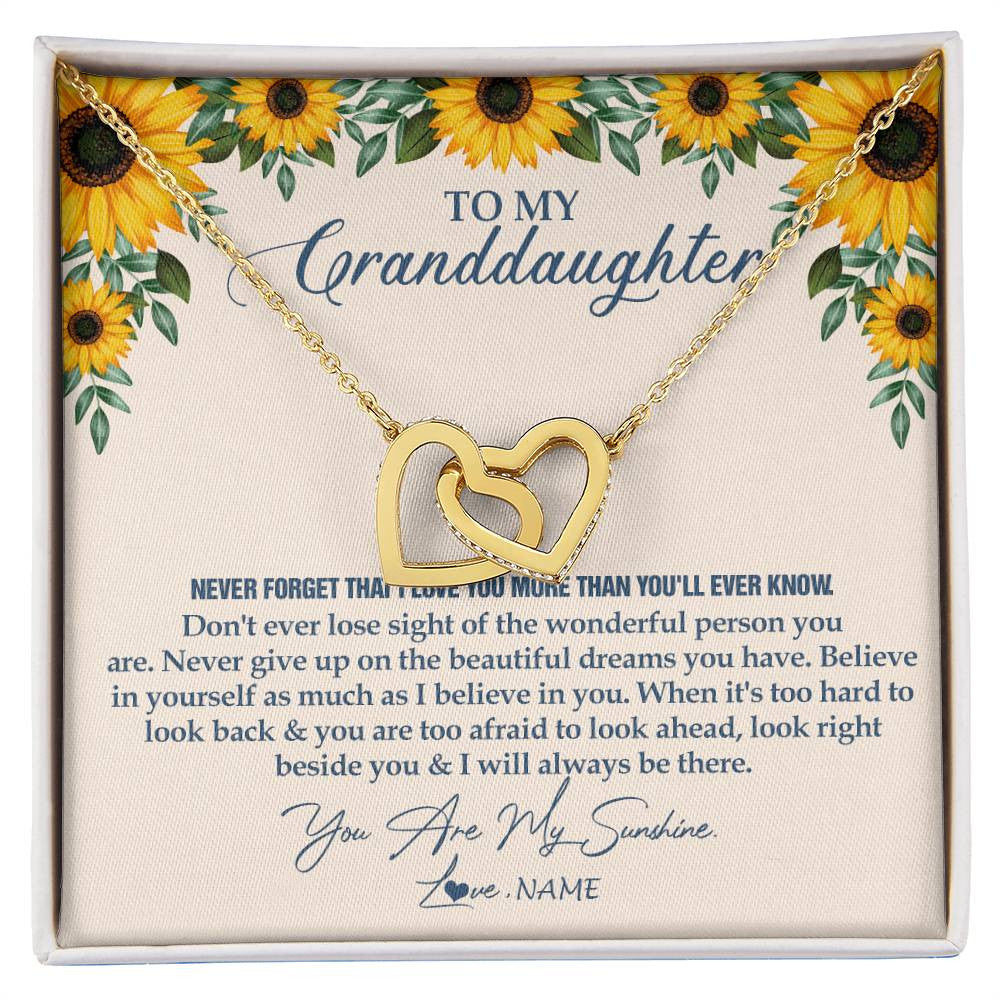 Interlocking Hearts Necklace 18K Yellow Gold Finish | Personalized To My Granddaughter Necklace From Grandma Sunflower You Are My Sunshine Granddaughter Jewelry Graduation Birthday Customized Gift Box Message Card | teecentury