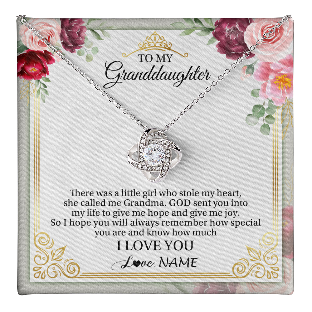 Love Knot Necklace 14K White Gold Finish | 1 | Personalized To My Granddaughter Necklace From Grandma There Was A Little Girl Granddaughter Birthday Graduation Christmas Customized Gift Box Message Card | teecentury