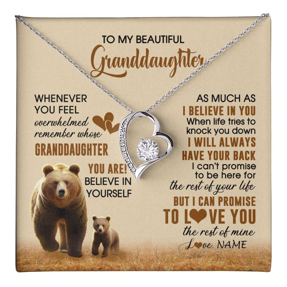Forever Love Necklace 14K White Gold Finish | 1 | Personalized To My Granddaughter Necklace From Grandma Whenever You Feel Bear Granddaughter Birthday Gifts Gifts Christmas Customized Gift Box Message Card | teecentury