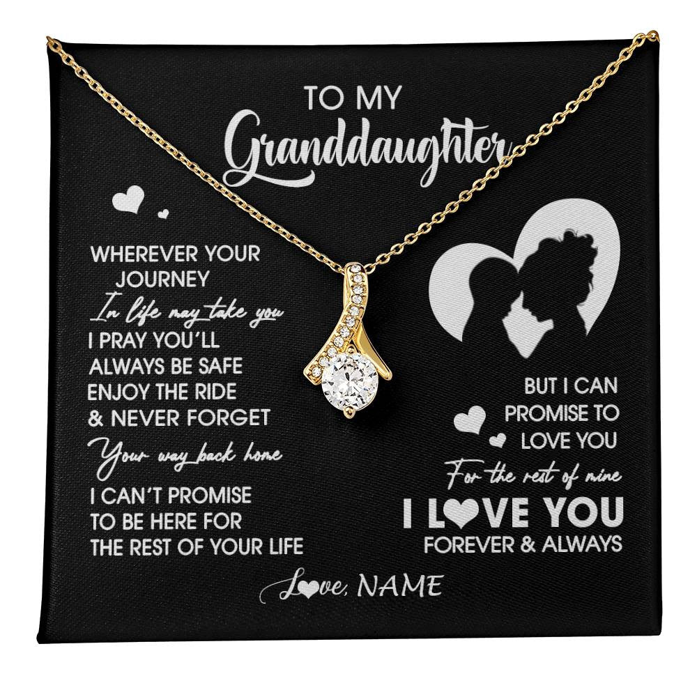 Alluring Beauty Necklace 18K Yellow Gold Finish | 1 | Personalized To My Granddaughter Necklace From Grandma Wherever Your Journey Granddaughter Birthday Gifts Graduation Christmas Customized Gift Box Message Card | teecentury