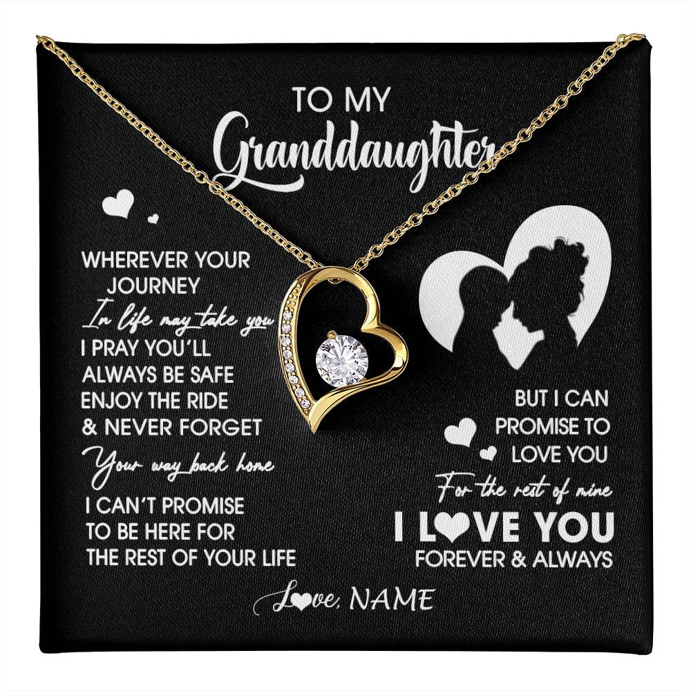 Forever Love Necklace 18K Yellow Gold Finish | 1 | Personalized To My Granddaughter Necklace From Grandma Wherever Your Journey Granddaughter Birthday Gifts Graduation Christmas Customized Gift Box Message Card | teecentury