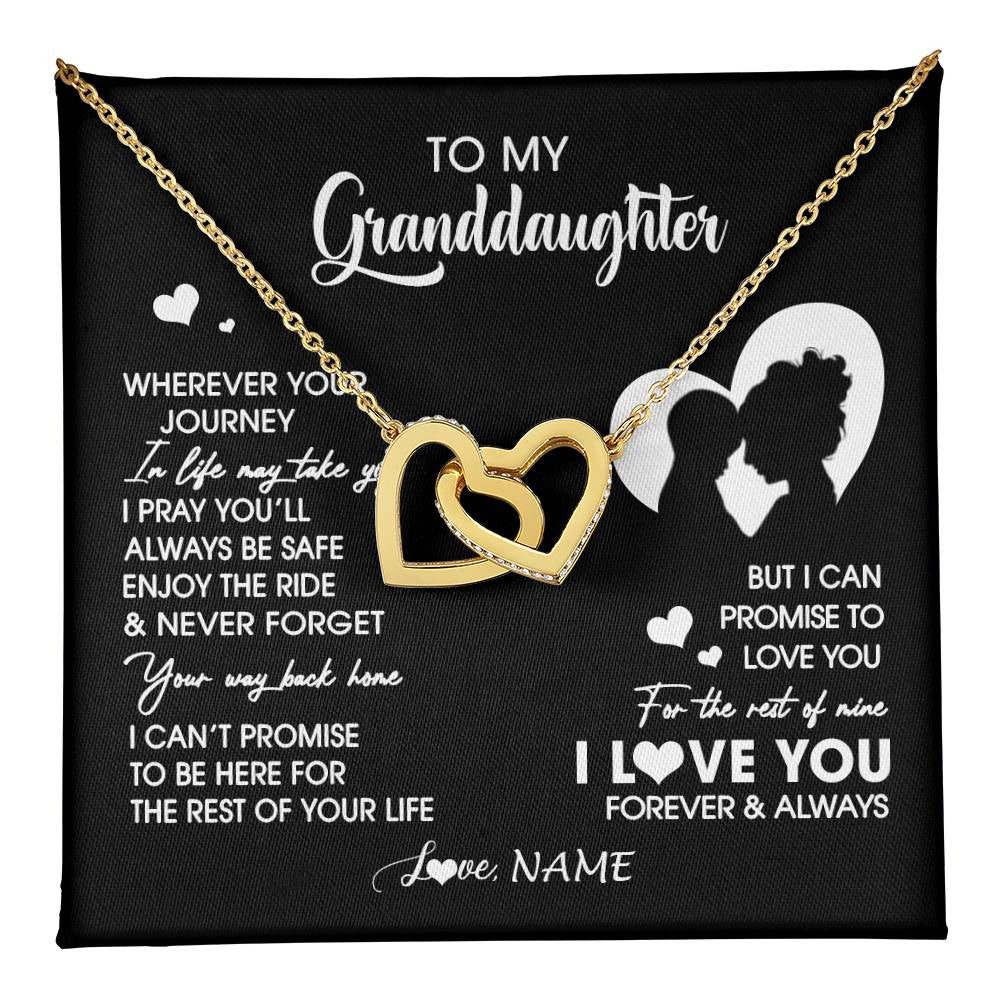 Interlocking Hearts Necklace 18K Yellow Gold Finish | 1 | Personalized To My Granddaughter Necklace From Grandma Wherever Your Journey Granddaughter Birthday Gifts Graduation Christmas Customized Gift Box Message Card | teecentury