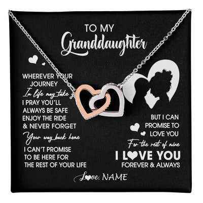 Interlocking Hearts Necklace Stainless Steel & Rose Gold Finish | 1 | Personalized To My Granddaughter Necklace From Grandma Wherever Your Journey Granddaughter Birthday Gifts Graduation Christmas Customized Gift Box Message Card | teecentury