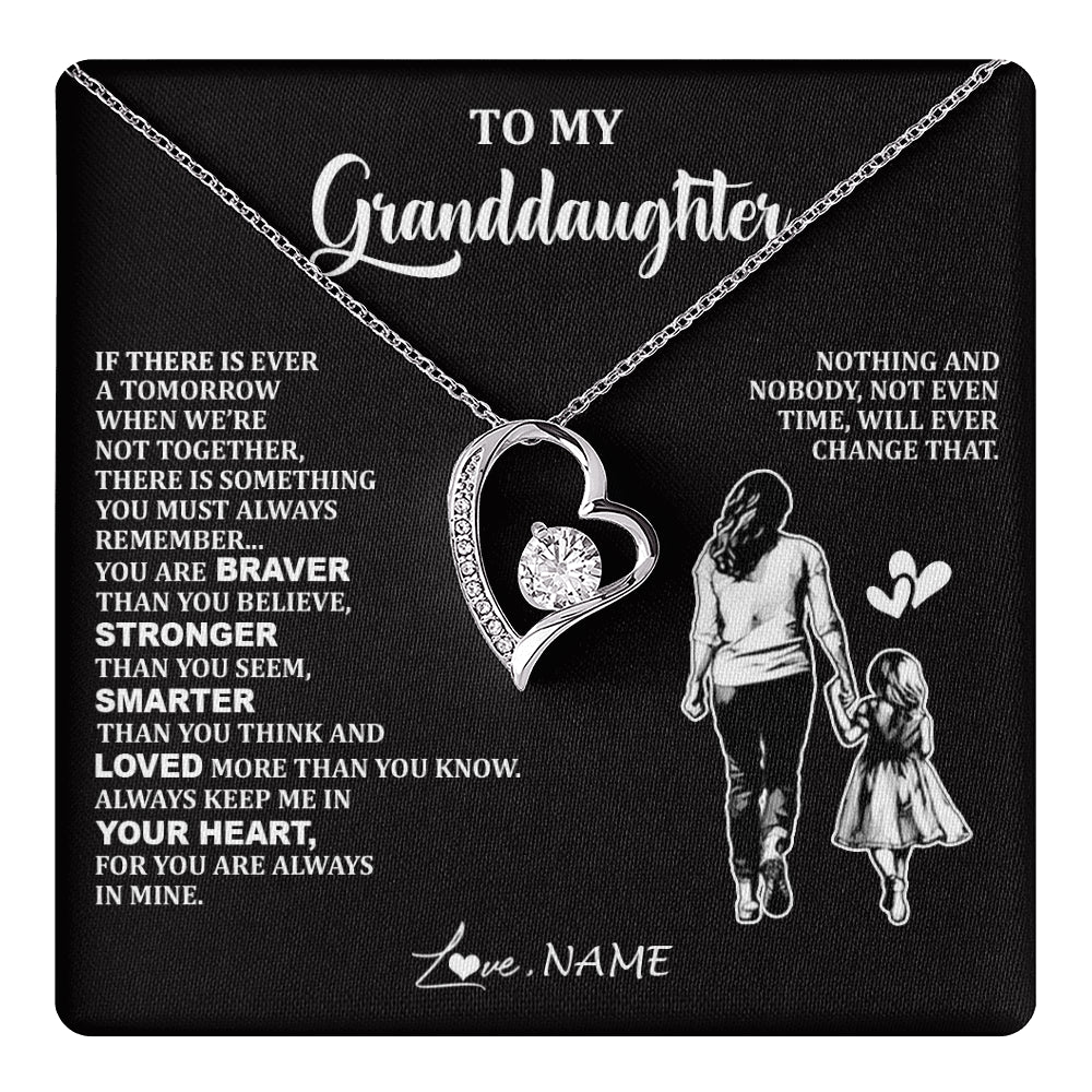 Forever Love Necklace 14K White Gold Finish | 1 | Personalized To My Granddaughter Necklace From Grandma You Are Always In Mine Beautiful Granddaughter Birthday Graduation Christmas With Gift Box Message Card | teecentury