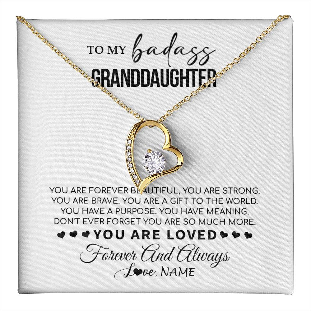 Forever Love Necklace 18K Yellow Gold Finish | 1 | Personalized To My Granddaughter Necklace From Grandma You Are Forever Beautiful Granddaughter Birthday Graduation Christmas Customized Gift Box Message Card | teecentury