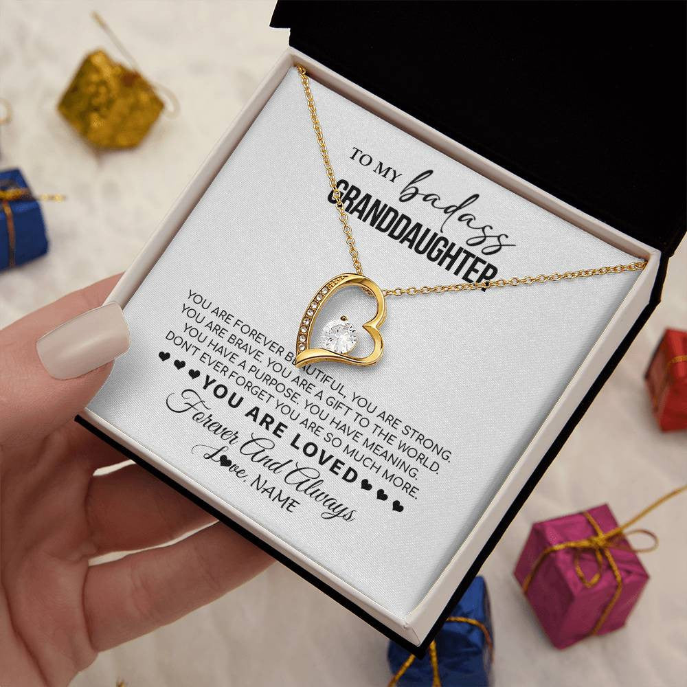 Forever Love Necklace 18K Yellow Gold Finish | 2 | Personalized To My Granddaughter Necklace From Grandma You Are Forever Beautiful Granddaughter Birthday Graduation Christmas Customized Gift Box Message Card | teecentury
