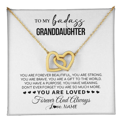 Interlocking Hearts Necklace 18K Yellow Gold Finish | 1 | Personalized To My Granddaughter Necklace From Grandma You Are Forever Beautiful Granddaughter Birthday Graduation Christmas Customized Gift Box Message Card | teecentury