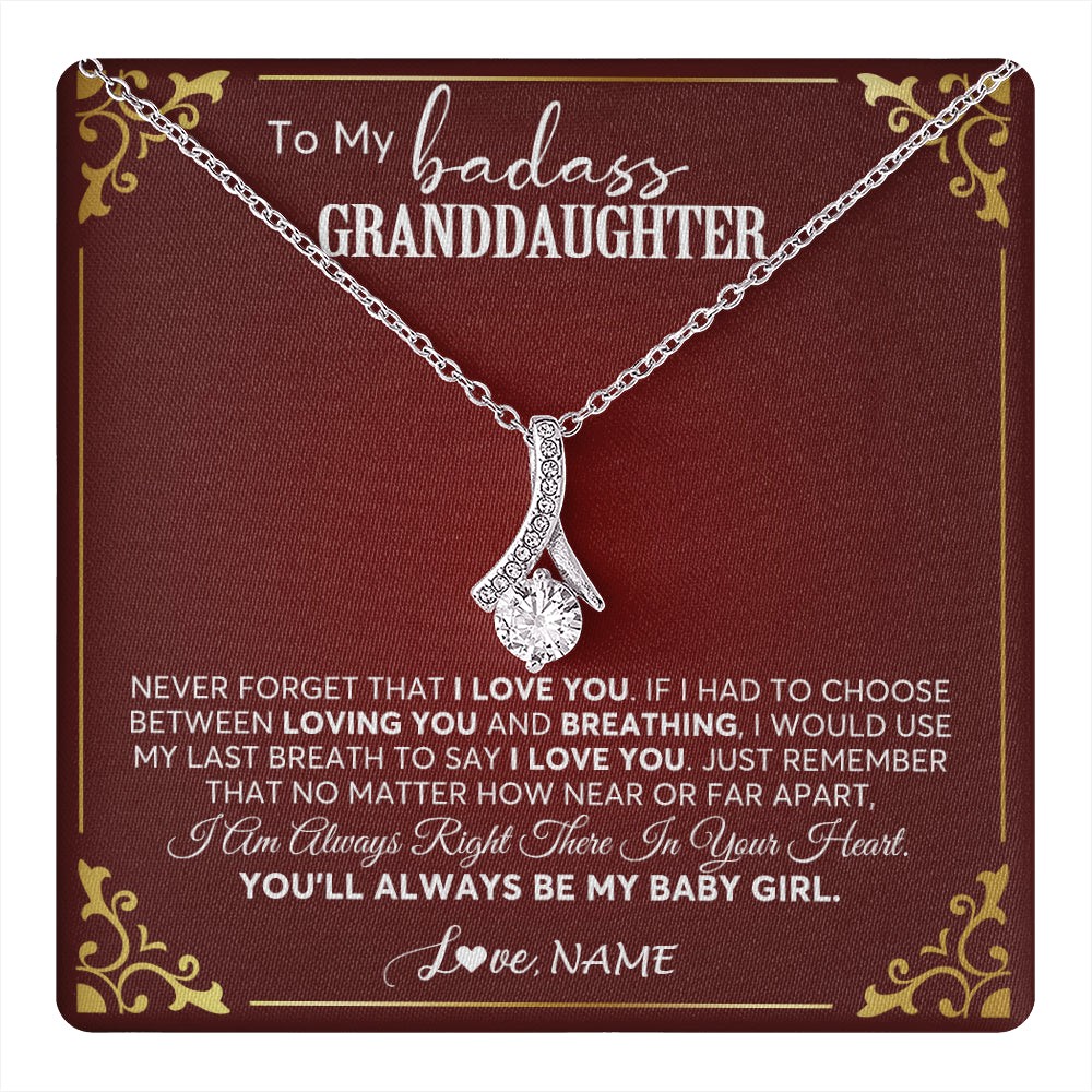 Alluring Beauty Necklace 14K White Gold Finish | 1 | Personalized To My Granddaughter Necklace From Grandma You'Ll Always Be My Baby Girl Granddaughter Birthday Christmas Customized Gift Box Message Card | teecentury