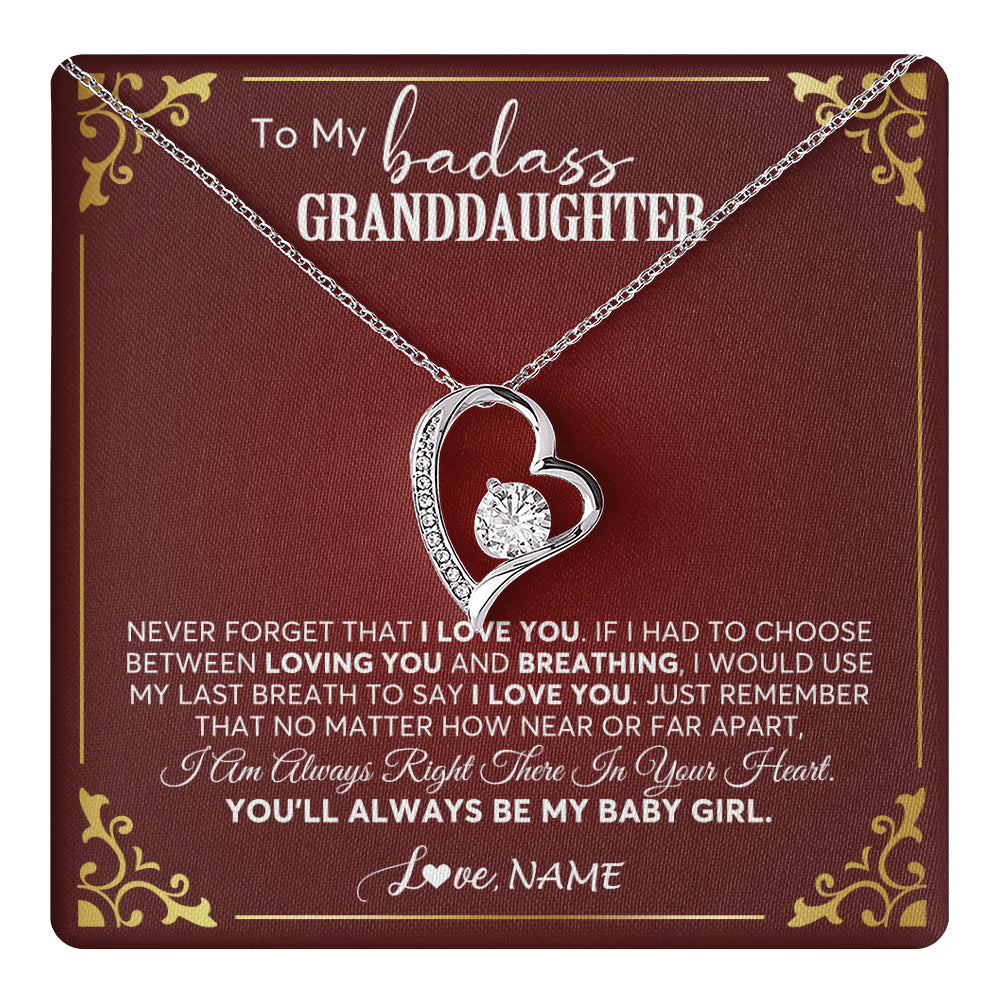 Forever Love Necklace 14K White Gold Finish | 1 | Personalized To My Granddaughter Necklace From Grandma You'Ll Always Be My Baby Girl Granddaughter Birthday Christmas Customized Gift Box Message Card | teecentury