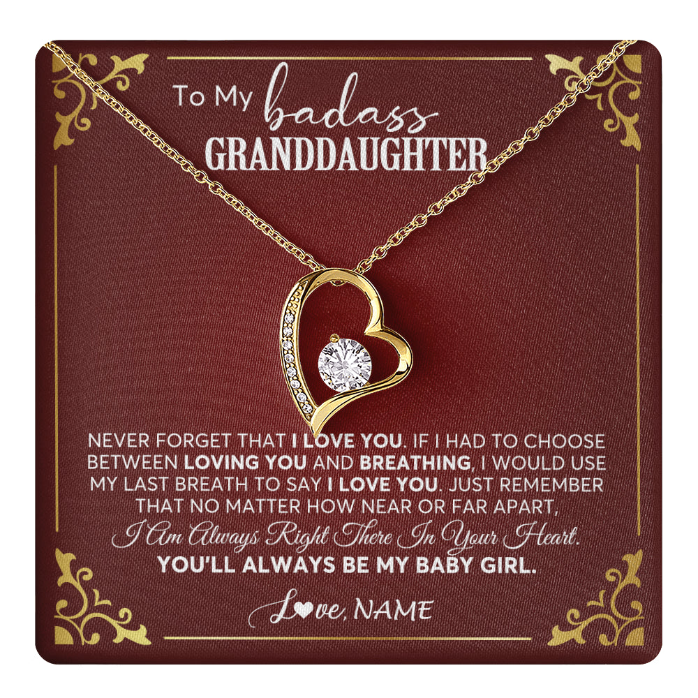 Forever Love Necklace 18K Yellow Gold Finish | 1 | Personalized To My Granddaughter Necklace From Grandma You'Ll Always Be My Baby Girl Granddaughter Birthday Christmas Customized Gift Box Message Card | teecentury