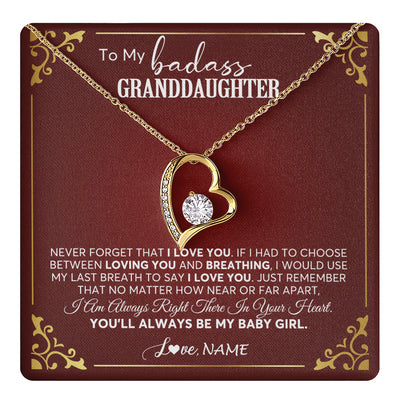 Forever Love Necklace 18K Yellow Gold Finish | 1 | Personalized To My Granddaughter Necklace From Grandma You'Ll Always Be My Baby Girl Granddaughter Birthday Christmas Customized Gift Box Message Card | teecentury