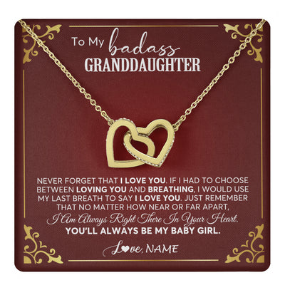 Interlocking Hearts Necklace 18K Yellow Gold Finish | 1 | Personalized To My Granddaughter Necklace From Grandma You'Ll Always Be My Baby Girl Granddaughter Birthday Christmas Customized Gift Box Message Card | teecentury